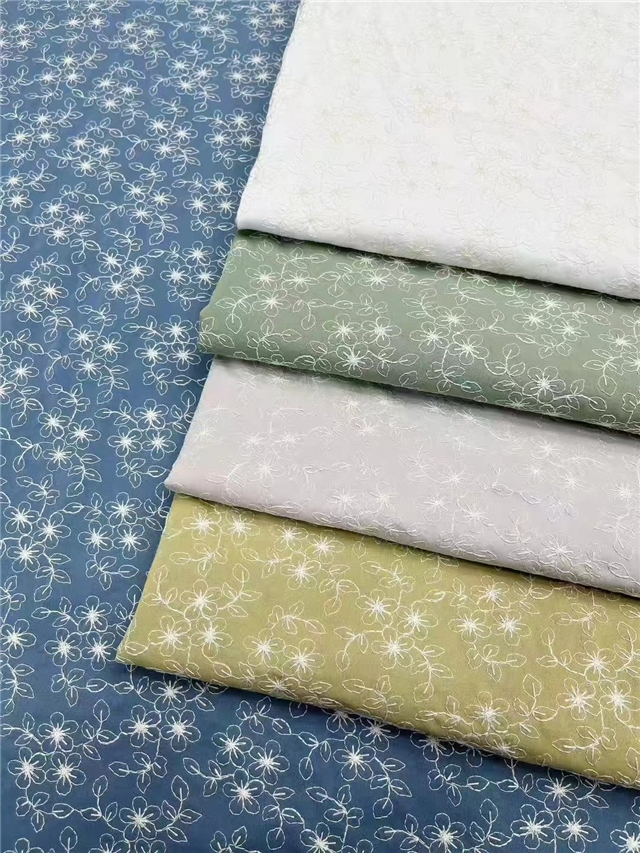 plain embroidered flower denim fabric