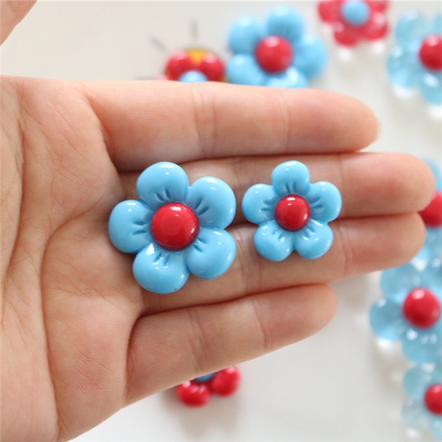 plastic/resin retro red blue glossy flower 3d resin accessory