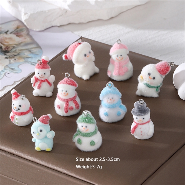 plastic/resin mixed velvet christmas snowman resin pendant