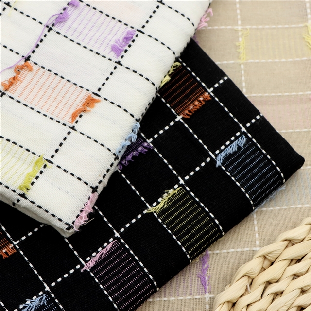 color woven checkered fringe cotton fabric