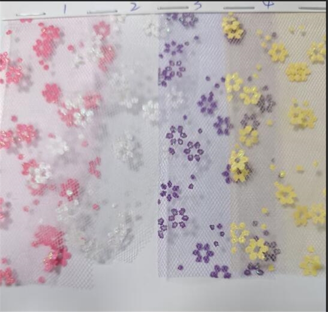 offset printing flower glitter mesh fabric