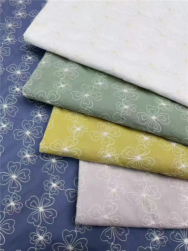 plain embroidered flower denim fabric