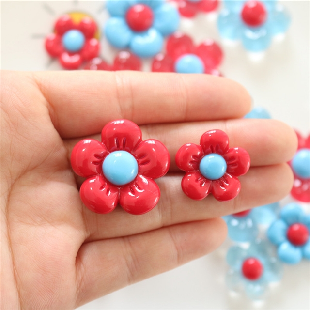 plastic/resin retro red blue glossy flower 3d resin accessory