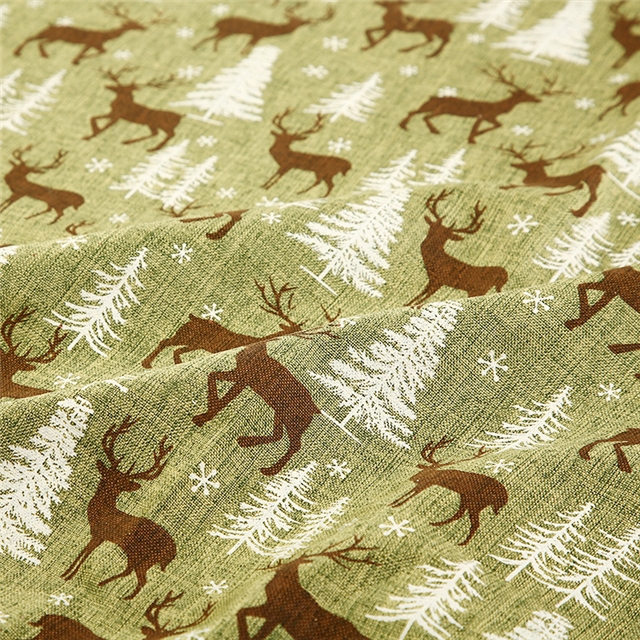 green fine hemp print coffee deer imitation hemp print