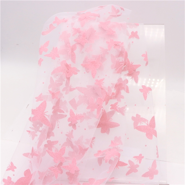 velvet pink butterfly mesh fabric