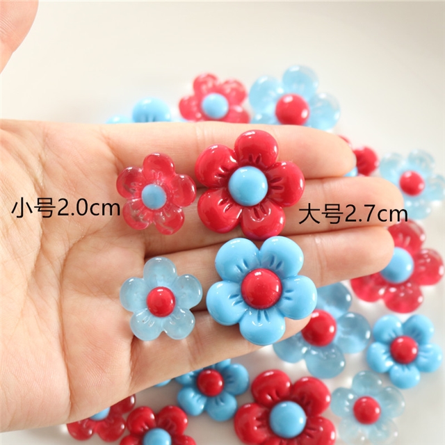 plastic/resin retro red blue glossy flower 3d resin accessory
