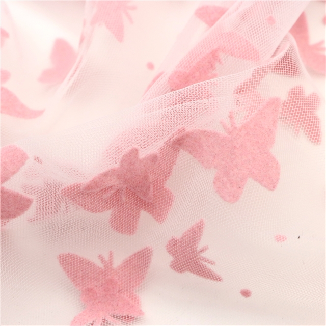 velvet pink butterfly mesh fabric