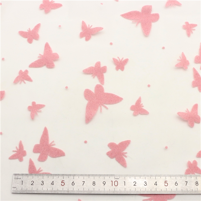 velvet pink butterfly mesh fabric