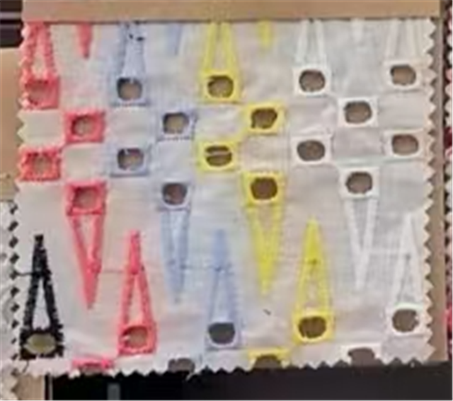 cotton colored embroidered triangular hollow grid fabric