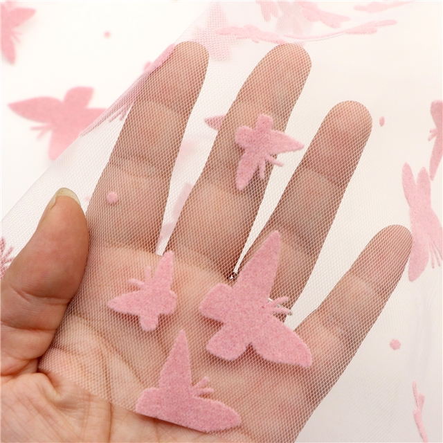 velvet pink butterfly mesh fabric