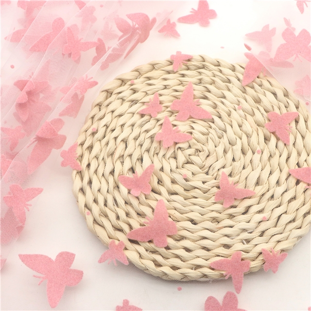 velvet pink butterfly mesh fabric