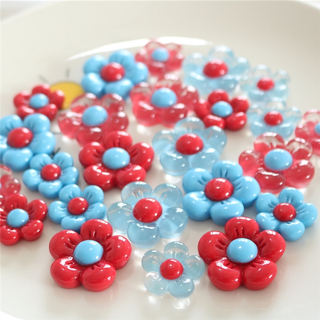 plastic/resin retro red blue glossy flower 3d resin accessory