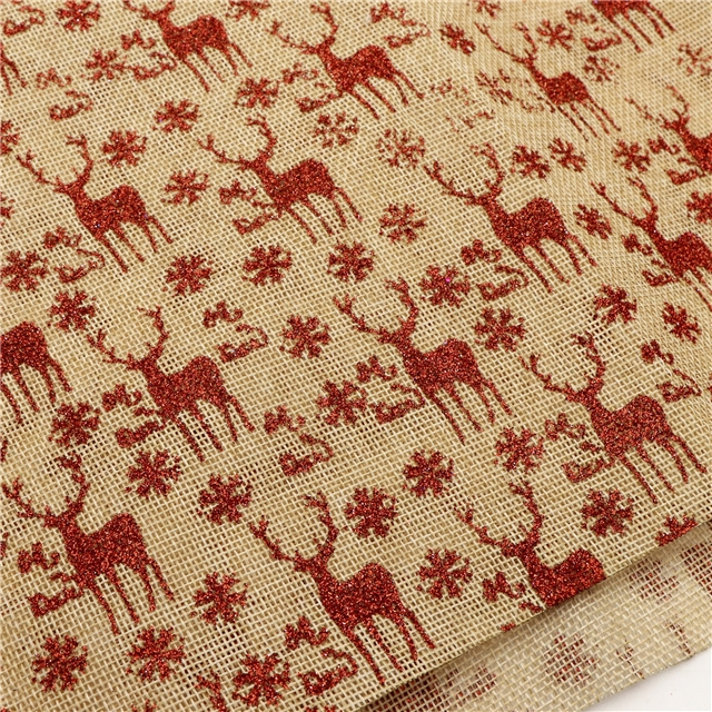 100% polyester glitter snowflake christmas deer imitation linen
