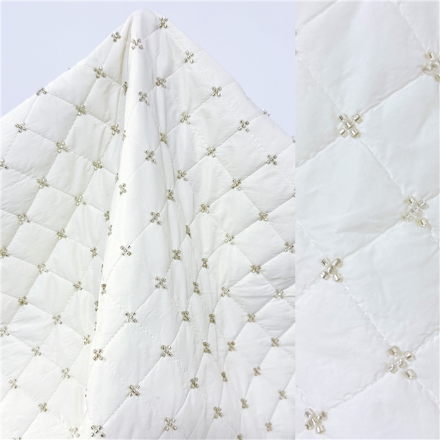quilted embroidery bead diamond pattern cotton fabric