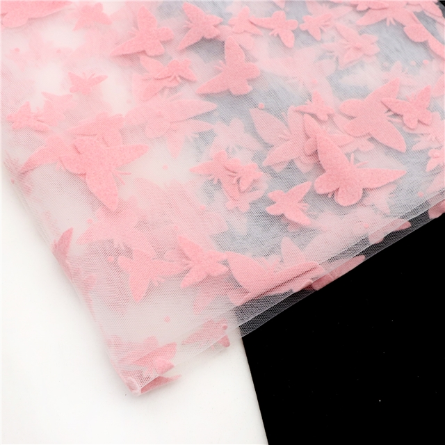 velvet pink butterfly mesh fabric