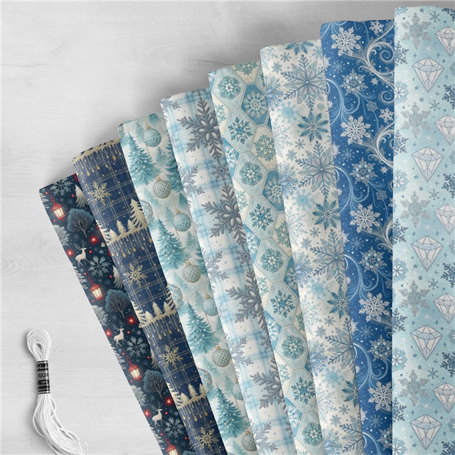 polyester cotton christmas series polyester cotton fabric set (8 pcs/set)