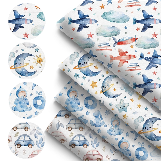 polyester cotton star moon car series polyester cotton fabric set (4 pcs/set)