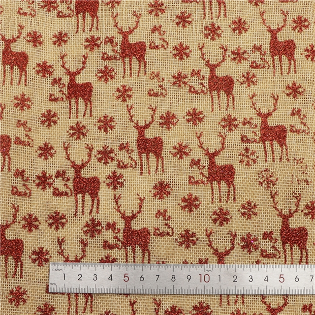 100% polyester glitter snowflake christmas deer imitation linen
