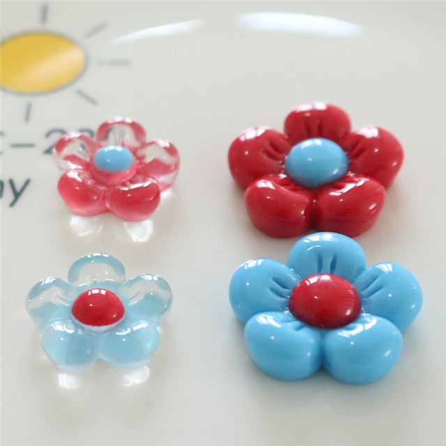 plastic/resin retro red blue glossy flower 3d resin accessory