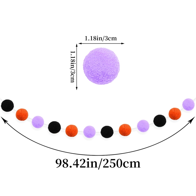 halloween decoration with furry ball ornaments set (rope length 2.5 meters+12 wool balls)
