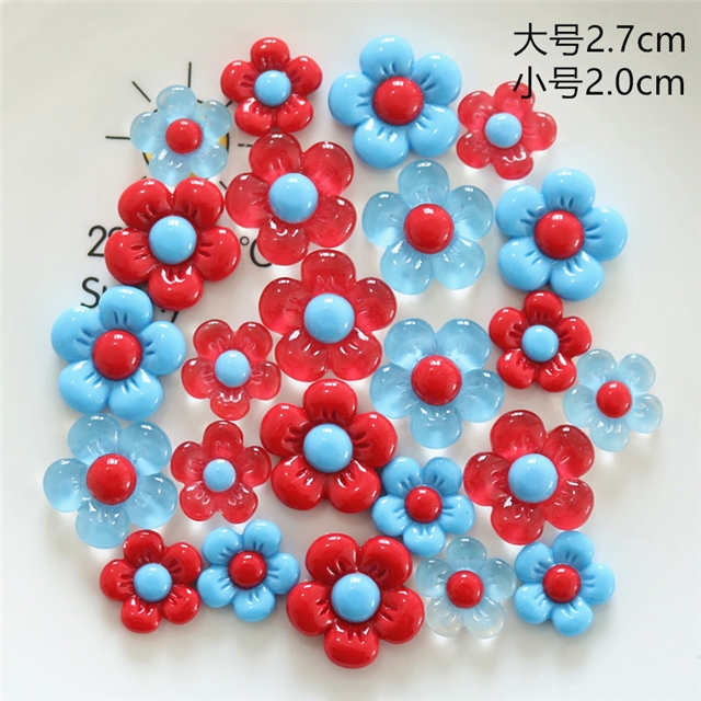 plastic/resin retro red blue glossy flower 3d resin accessory