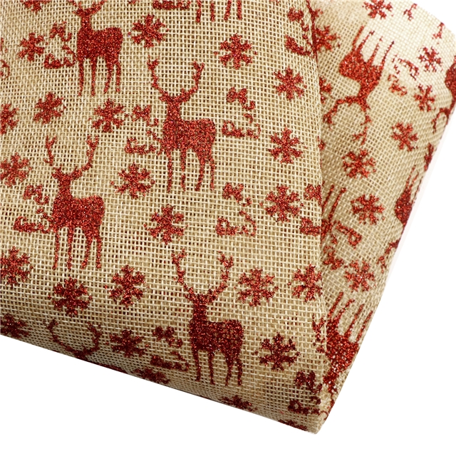 100% polyester glitter snowflake christmas deer imitation linen