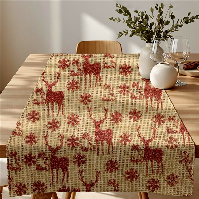 100% polyester glitter snowflake christmas deer imitation linen
