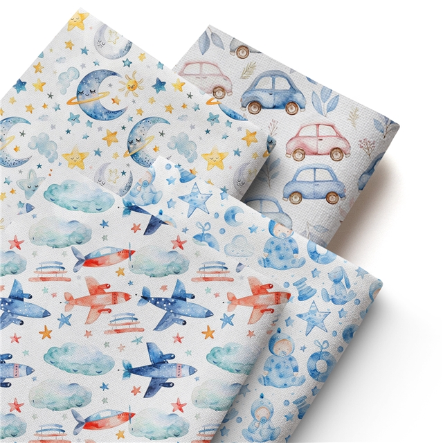 polyester cotton star moon car series polyester cotton fabric set (4 pcs/set)