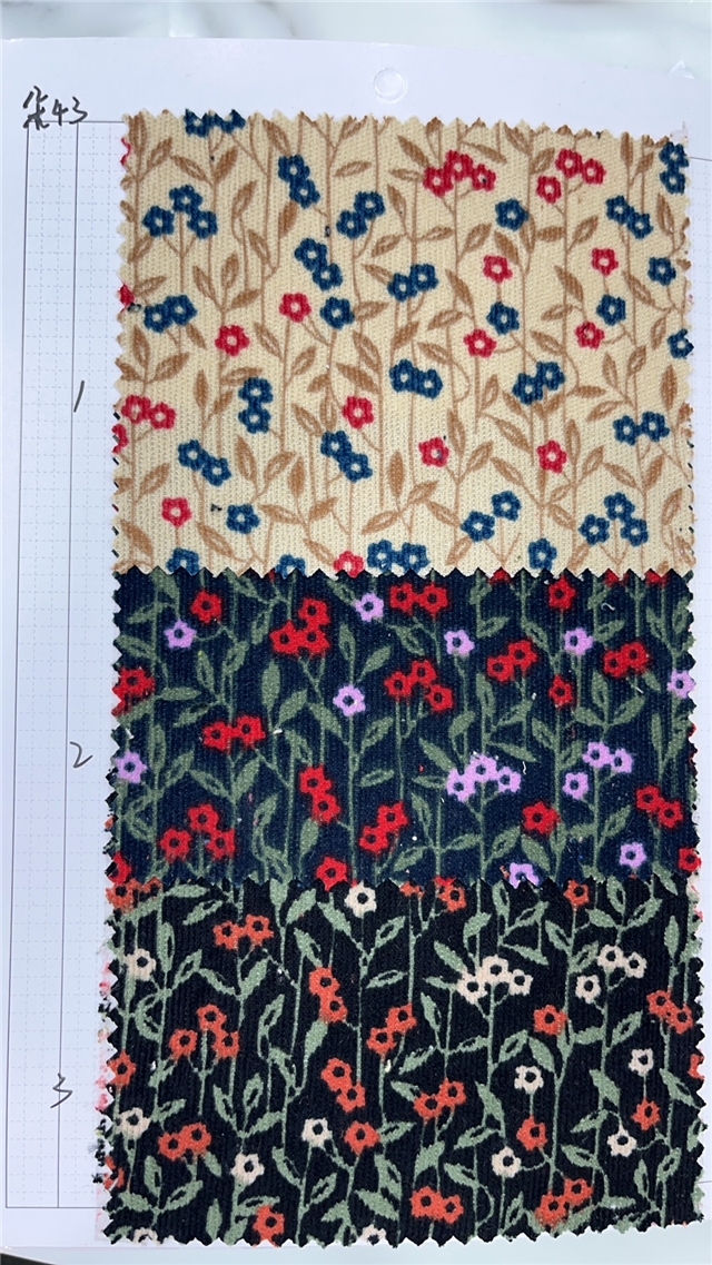 leaf flower printed corduroy fabric