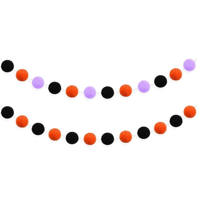 halloween decoration with furry ball ornaments set (rope length 2.5 meters+12 wool balls)