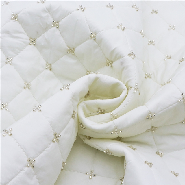 quilted embroidery bead diamond pattern cotton fabric