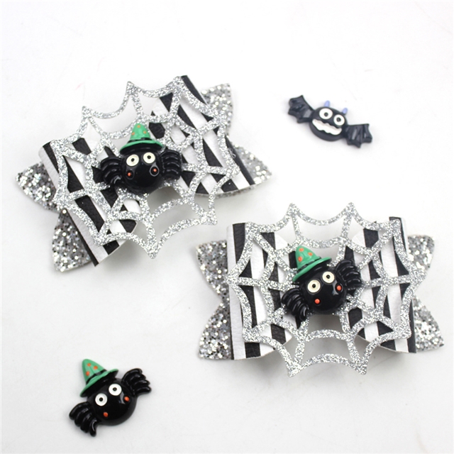 glitter halloween spider glitter autumn pumpkin spider web maple leaf bow hairpin