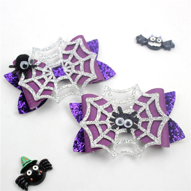 glitter halloween spider glitter autumn pumpkin spider web maple leaf bow hairpin