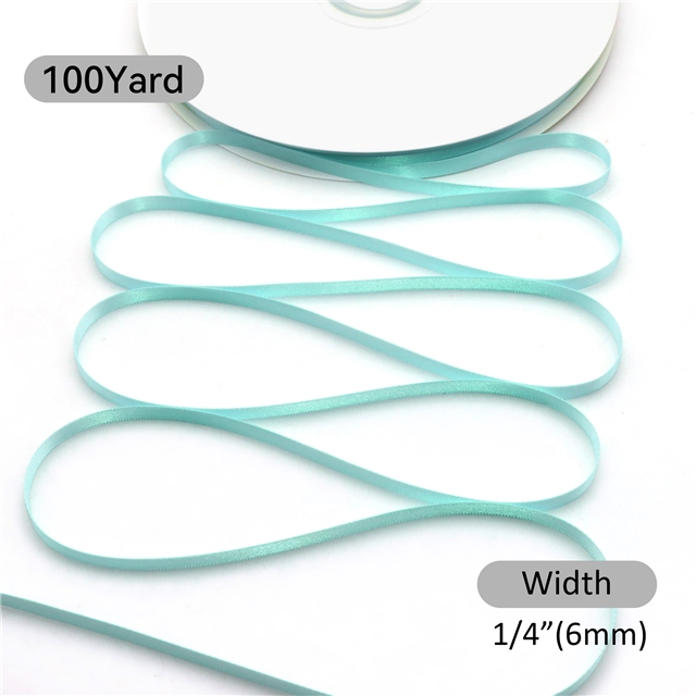 1/4" 6MM double side printed satin 1/4” YAMA double face satin 8800-006(100yard/roll) 314  Aqua,100yard