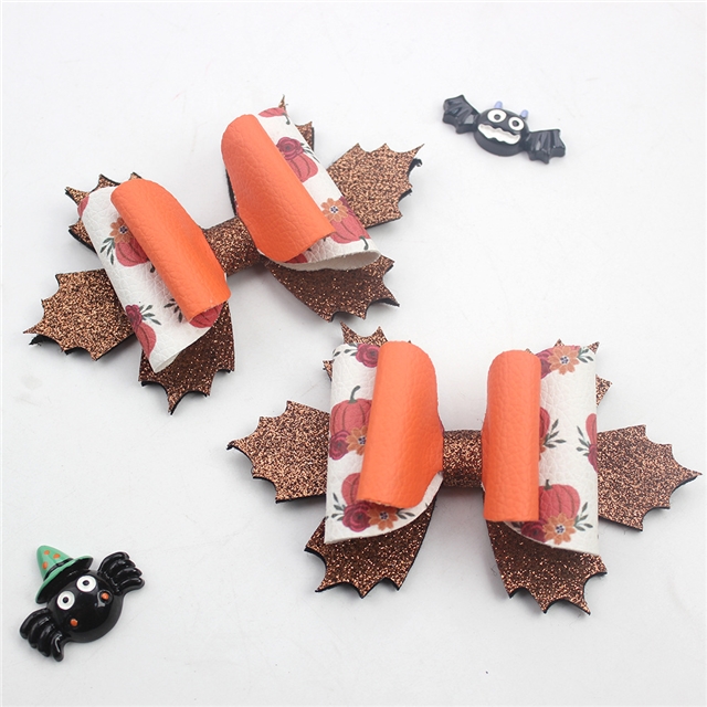 glitter halloween spider glitter autumn pumpkin spider web maple leaf bow hairpin