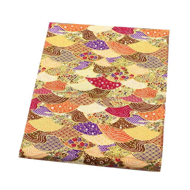 100% cotton japanese gold foil fan-shaped fish scale pattern cotton fabric 1#coffee,50*145cm(19.7*57.1