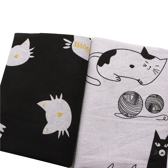 cat series cotton and linen fabric printing