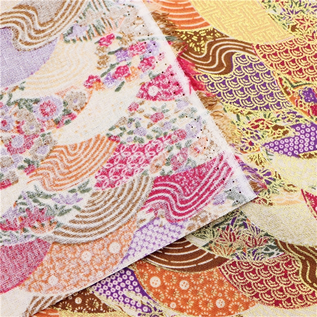 100% cotton japanese gold foil fan-shaped fish scale pattern cotton fabric 1#coffee,50*145cm(19.7*57.1