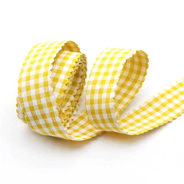 plain checkered woven tape tooth edge yellow,2.5cm(1