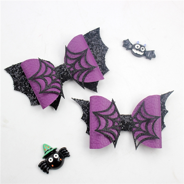 glitter halloween spider glitter autumn pumpkin spider web maple leaf bow hairpin