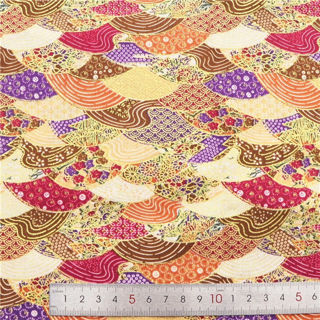 100% cotton japanese gold foil fan-shaped fish scale pattern cotton fabric 1#coffee,50*145cm(19.7*57.1
