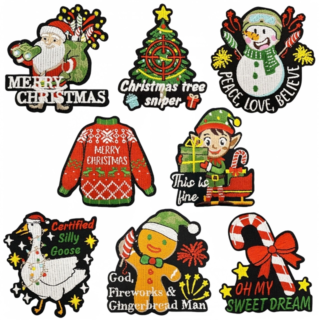 santa claus embroidery fabric sticker, ironing adhesive backing