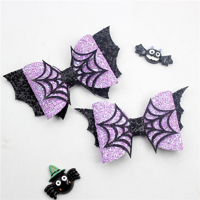 glitter halloween spider glitter autumn pumpkin spider web maple leaf bow hairpin