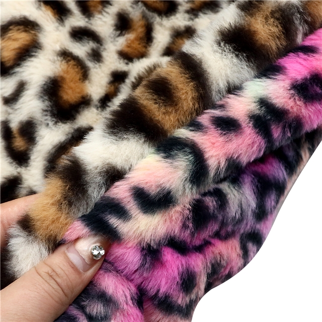 polyester fiber Rabbit fur leopard print velvet fabric