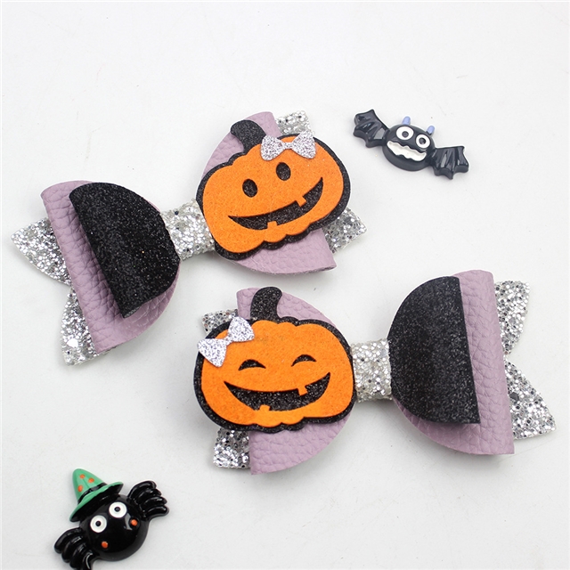 glitter halloween spider glitter autumn pumpkin spider web maple leaf bow hairpin
