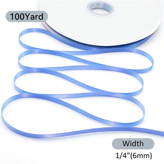 1/4" 6MM double side printed satin 1/4” YAMA double face satin 8800-006(100yard/roll) 333  Bluebird ,100yard