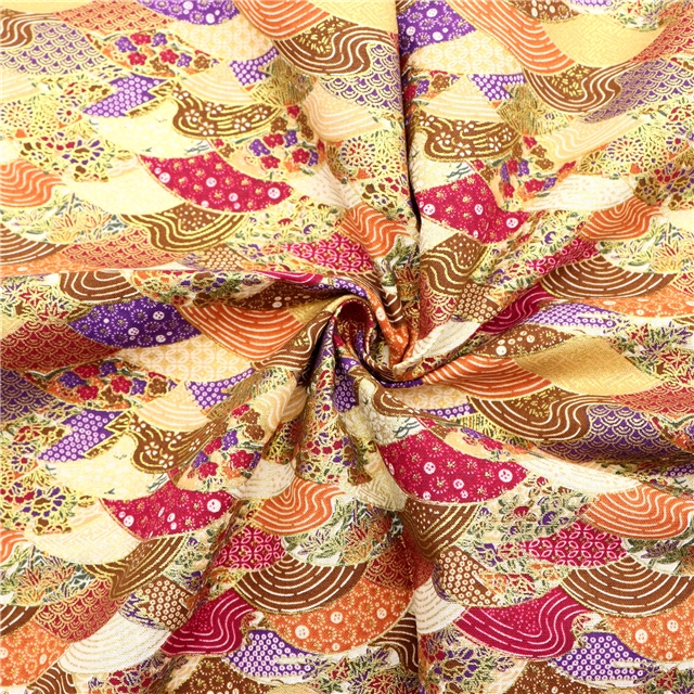100% cotton japanese gold foil fan-shaped fish scale pattern cotton fabric 1#coffee,50*145cm(19.7*57.1
