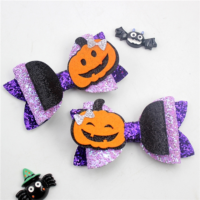 glitter halloween spider glitter autumn pumpkin spider web maple leaf bow hairpin