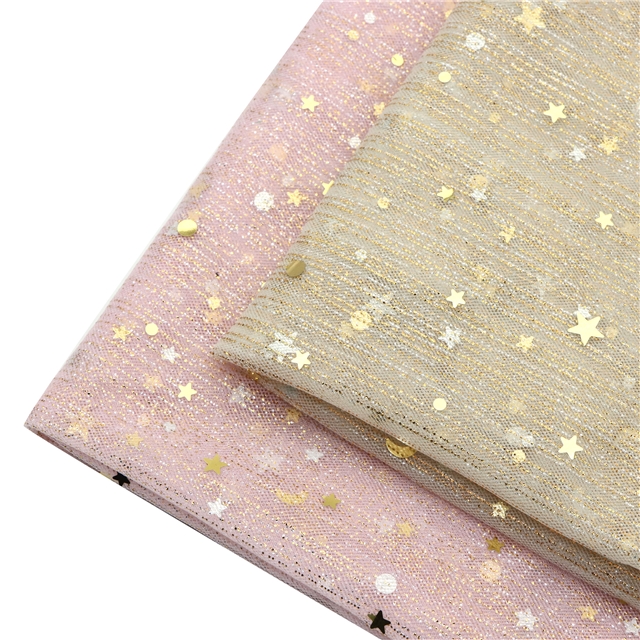 gold and silver thread star moon glitter mesh fabric