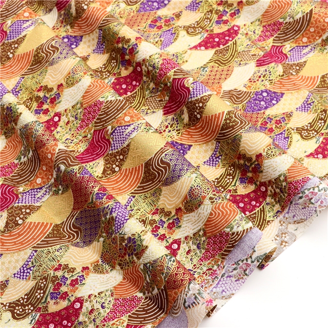 100% cotton japanese gold foil fan-shaped fish scale pattern cotton fabric 1#coffee,50*145cm(19.7*57.1